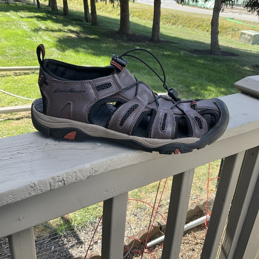 Eddie Bauer Mens Leather Beach Hiking‎ Sandals Bump Toe Cinch Cord Size 13 FLAWS